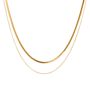 Double-layered gold titanium steel snake chain and thin link necklace for women
