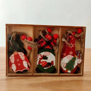 Three-piece wooden Christmas gnome hanging ornaments in red and green festive colors