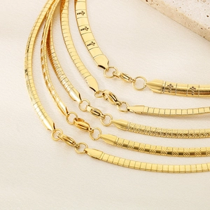 Various textured gold stainless steel flat choker necklaces with lobster clasps