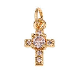 Golden cross pendant with clear zircon inlay for DIY jewelry necklace and earring making