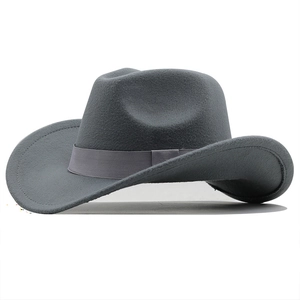 Classic grey wool felt jazz fedora with wide curved brim and matching ribbon band