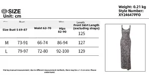 Size chart showing S to L measurements for the elegant leopard print maxi slip dress