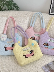 Gesteppte Tragetasche Süße Welpenstickerei Kontrastfarben Große Kapazität Schultertasche Lässiger Stil Für Frauen