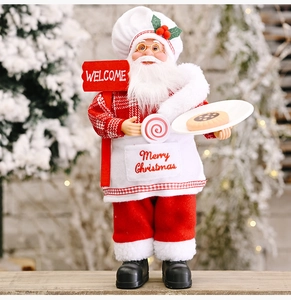 Standing Santa Claus chef figure with Welcome sign and cookie tray for Christmas decor