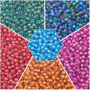 Colorful 4mm glass seed beads in hexagon layout for DIY jewelry making and crafts