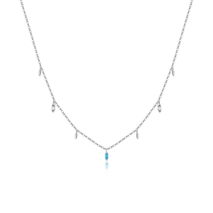 S925 sterling silver long necklace with light blue marquise pendants and clear zircons
