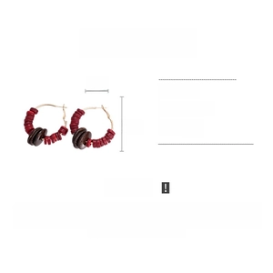 Detailed size chart and weight of red coconut shell beaded bohemian hoop earrings