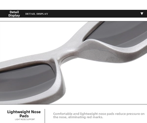 Close-up of lightweight integrated nose pads on silver Y2K sunglasses for comfortable wear