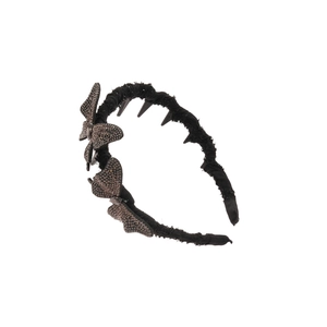 Elegant black headband with shimmering glitter butterfly accents and anti-slip teeth