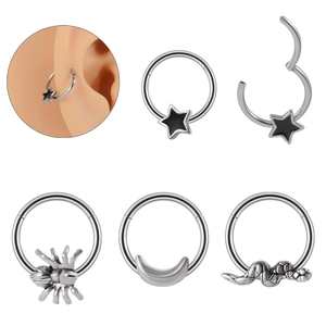 Stainless Steel Septum Ring Spider Snake Moon Pentagram Nose Hoop Hinged Segment Clicker Earring Body Piercing Jewelry For Men Women