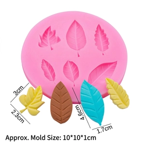 Pink silicone leaf mold for fondant or clay with 10cm diameter and various leaf shapes