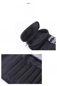 Detail of waterproof folding makeup brush bag with functional zipper mesh pockets