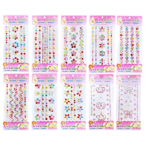 Set of 10 colorful acrylic rhinestone stickers with hearts, stars and butterfly patterns