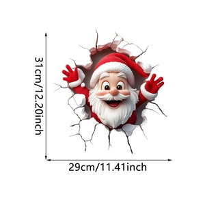 3D Santa Claus wall sticker with broken wall effect for home holiday decor, 31x29cm