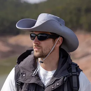 Outdoor wide brim sun hat for men with breathable mesh and adjustable chin strap