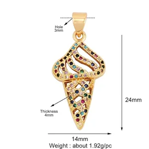 Colorful ice cream jewelry pendant with gold metal and micro-pave gemstones