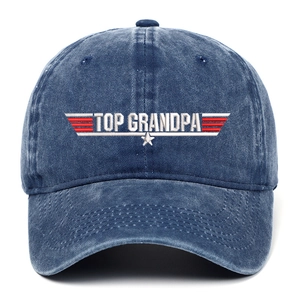 Cappellino da baseball in denim blu navy lavato con ricamo parodia di Top Grandpa