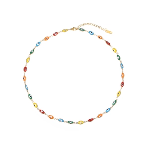 Collier doré avec pendentifs yeux en émail multicolores disposés en forme de cercle