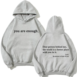 Sweat à capuche gris avec imprimé you are enough et poche kangourou pour hommes et femmes