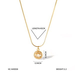 Detail showing 45cm chain length and 0.94cm round pendant with sparkling zircon stone