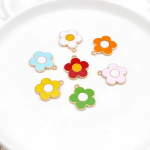 Flower Charms Alloy Enamel Sunflower Drip Oil Pendants For Jewelry Making DIY Handcrafted Accessories Sweet Floral