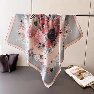 Women Elegant Square Scarf Imitation Satin Satin Floral Daisy Print Neck Wrap Headband Lightweight Fashion Accessory