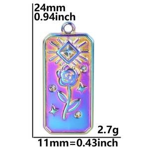 Detailed view of rainbow stainless steel rose necklace pendant with size measurements