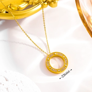 Luxurious 23mm round 18K gold plated necklace with shimmering crystal pavé settings