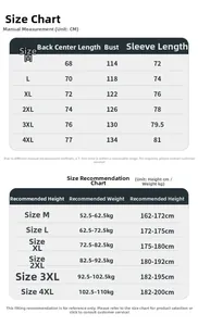 Size chart showing fleece jacket measurements and height weight recommendations