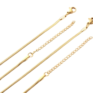 Elegant gold snake bone chain necklace with adjustable extender and secure lobster clasp