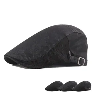 Men Summer Breathable Mesh Flat Cap Camouflage Print Adjustable Metal Buckle Outdoor Sunscreen Ivy Beret Hat