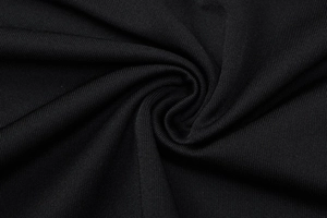 Close-up of premium black knitted fabric showing soft texture and detailed weave