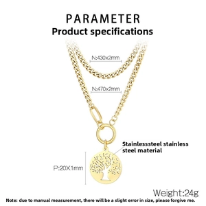 Detailed dimension guide for double layered stainless steel Tree of Life necklace