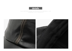 Détails de la casquette de baseball en cuir noir et marron avec couture double précise
