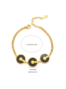 Dettagli del bracciale in acciaio inossidabile dorato con disco in smalto nero