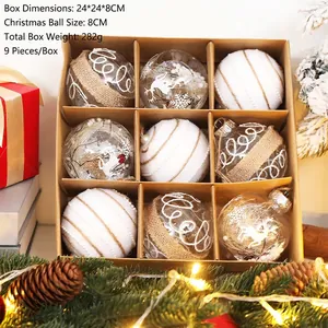 Detailed view of 8cm Christmas ball ornaments in a kraft box with festive decor