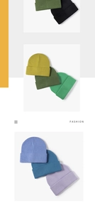 Close-up of ribbed knit beanies in multiple colors like forest green, black, and mustard yellow
