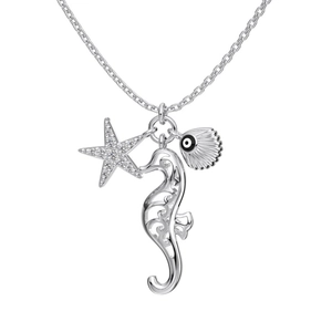S925 sterling silver ocean necklace with seahorse starfish and shell charms