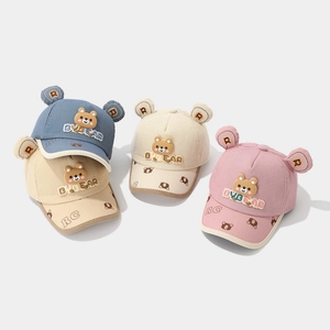 Corduroy baseball caps for kids featuring cute 3D bear ears and animal embroidery