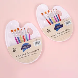Set pittura da 6 pezzi con pennelli colorati e tavolozza in plastica per acrilico