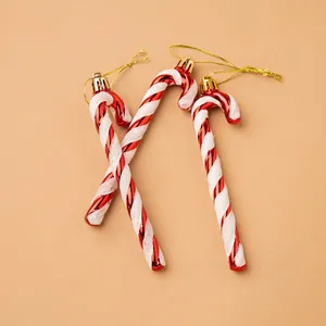Set of 3 red and white spiral candy cane Christmas ornaments with glitter finish