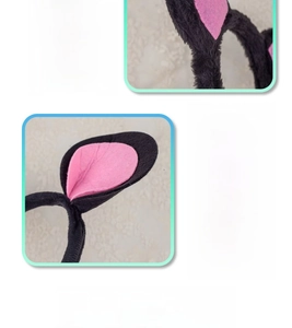 Detail of plush mouse ears headband showing soft filling and firm felt inner ear texture