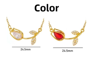 Détail de colliers tulipe en acier doré avec cristaux rouges et blancs, 24,5 mm