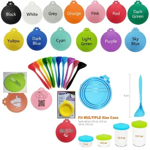 Universal Silicone Pet Food Can Lid And Feeding Spoon Set Multi Size Sealing Covers For Cat Dog Food Storage BPA Free