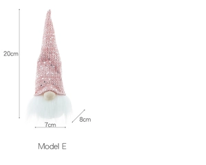 Detailed dimensions of pink sequined Christmas gnome showing height 20cm and width 7cm