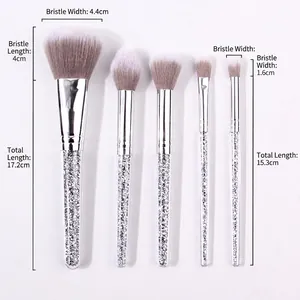 5pcs diamond handle makeup brush set with glitter flow and soft synthetic fiber bristles