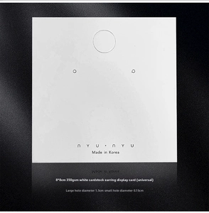 8x8cm white cardstock earring display card with a 1.5cm hanging hole and dual earring studs