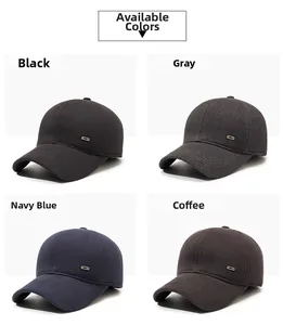 Detailed view of winter baseball caps in black, grey, navy, and brown with ear flaps