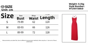 Detailed size chart for the solid color cowl neck evening gown with backless straps