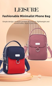 Detail showing multi-zipper pockets and brand logo on a durable nylon crossbody bag